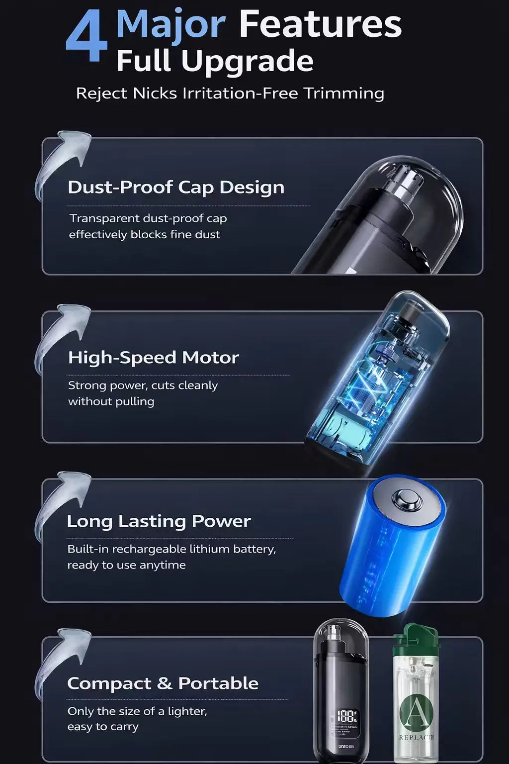 Suitable for men, USB charging nose and ear hair trimmer portable electric nose hair clipper, mini compact design, quick chargin