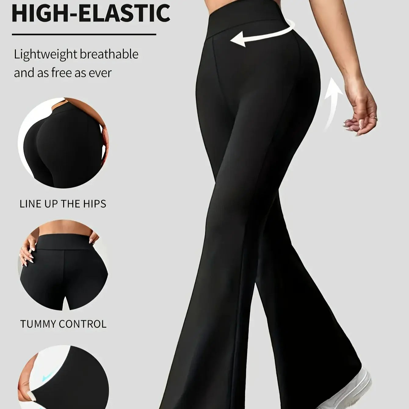 Versatile Commute Casual Stretchy Flare Pants, High-Waisted Tummy Control Butt Lifting Leggings