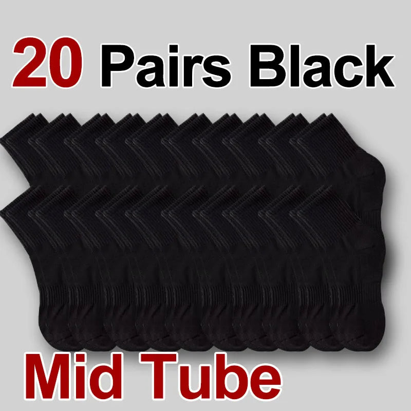 5/10/20 Pairs Neutral Solid Color Round Neck Socks Spring Summer Sweat Absorbing Breathable Comfortable All-season Sports Socks