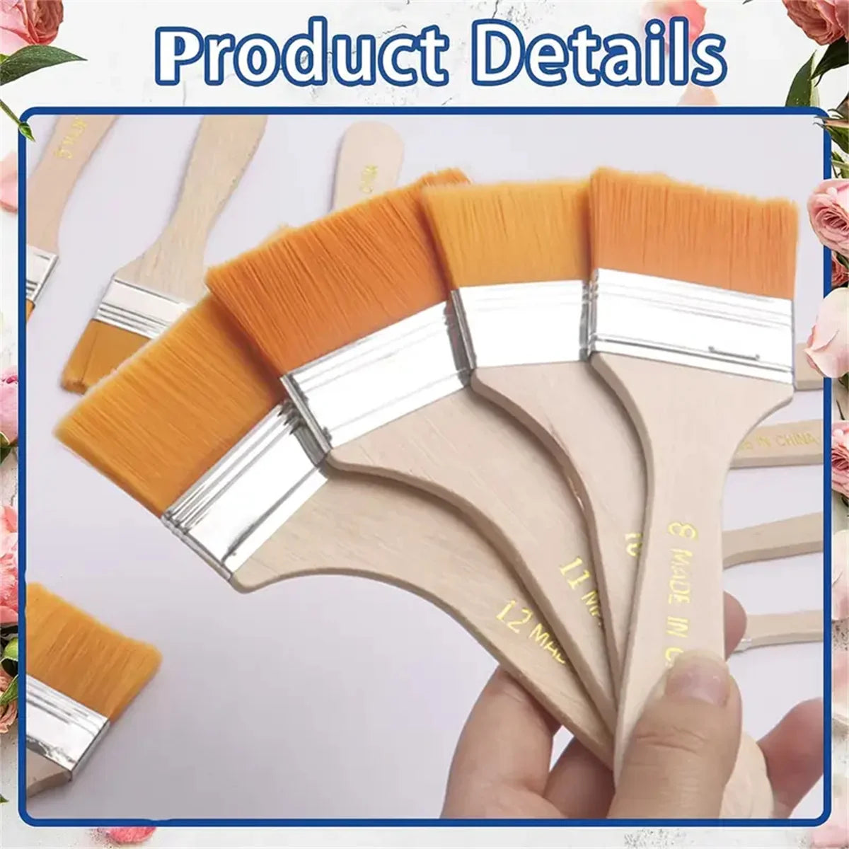 12Pcs Nylon Paint Brush Set Premium Synthetic Bristles for Acrylic Oil Watercolor Painting Essential Art Supplies
