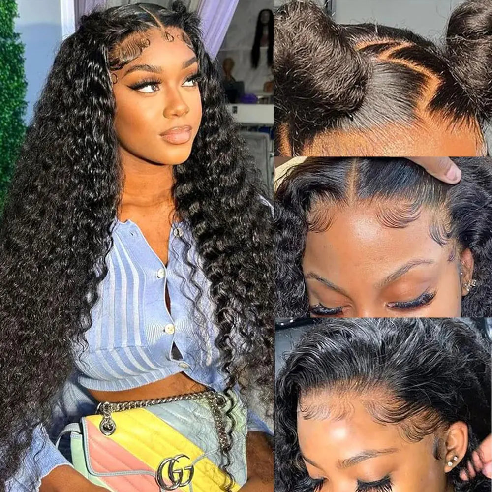 13x4 13x6 HD Transparent Lace Frontal Wig 250 Density Water Deep Wave Curly Wig Daily Wear