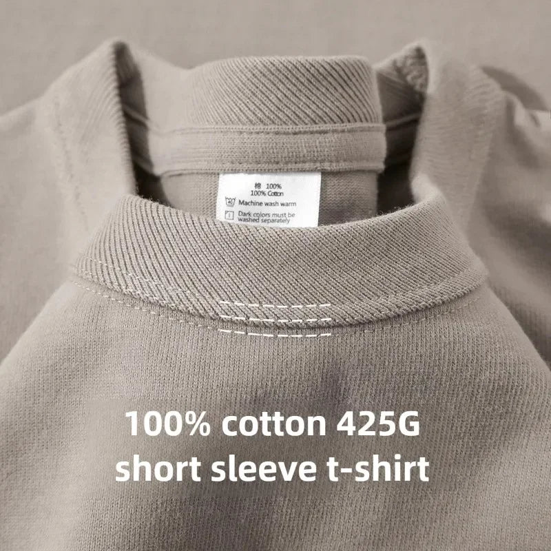 Heavy Wight 425 grams Men T Shirt Cotton Half Sleeve Brathable High Qaulity Round Neck Basic Tops Men Summer T-Shirt