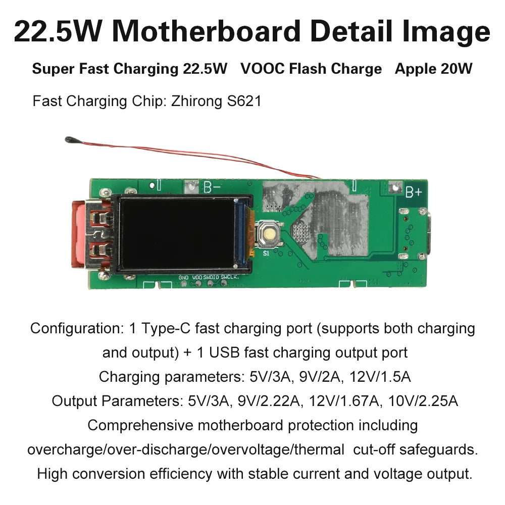 22.5W Fast Charging Module TFT Color Screen Digital DIY Power Bank Kit 21700 Battery Case Fast Charging Mini Portable Power ﻿ - Shoppiline