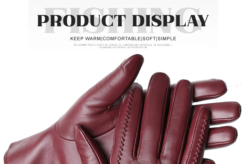 Women's sheepskin gloves winter warm plus velvet short thin touch screen driving color women's leather gloves good quality -2226