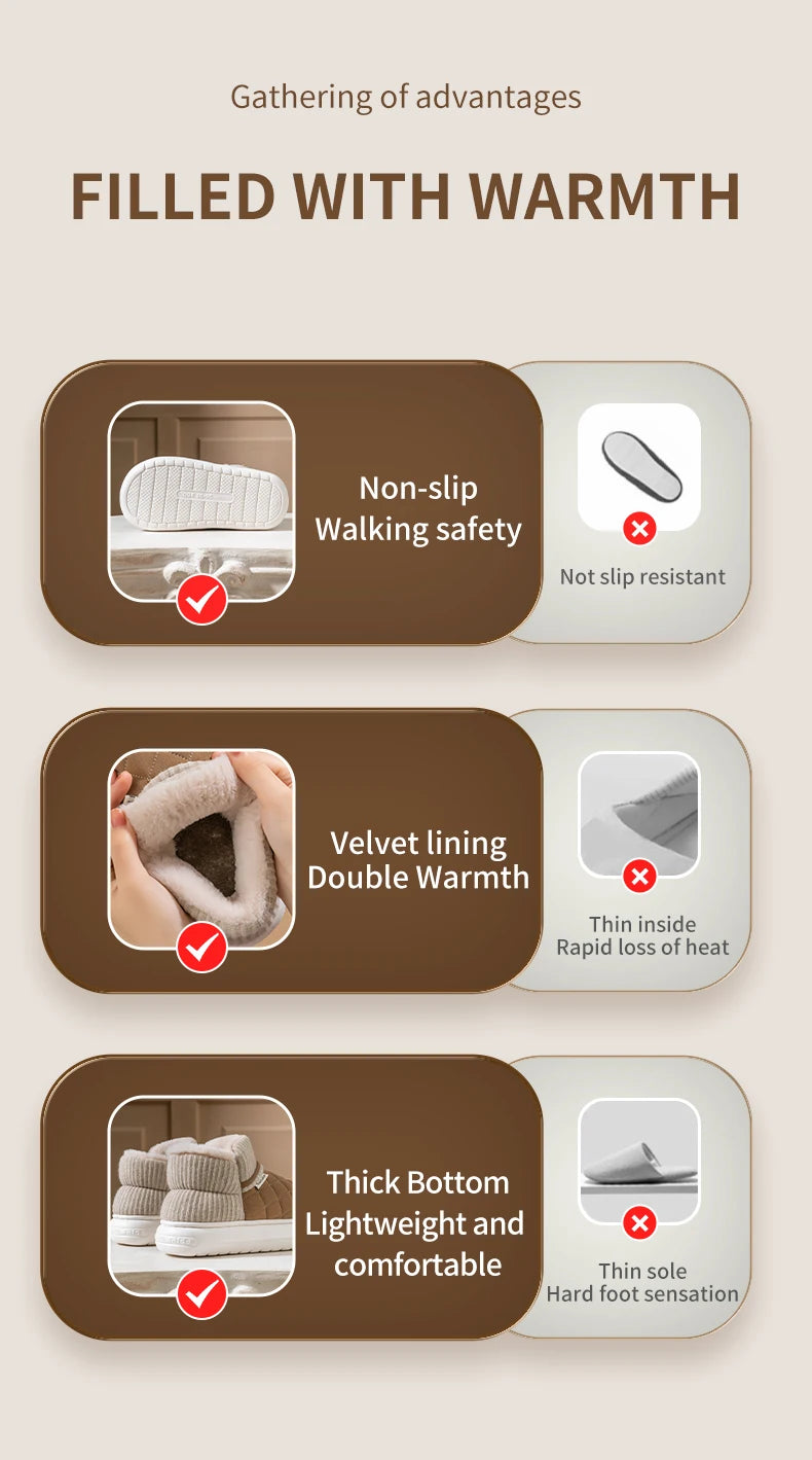 Winter thick soled anti slip warm cotton shoes with fleece bag and cotton slippers for external wear