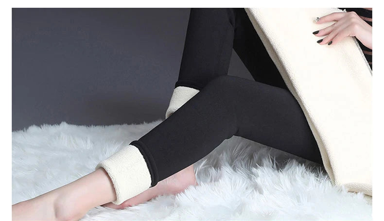 Damen-Lammfleece-Leggings, nahtlos, hohe Taille, dicke Thermoleggings, modische, warme Winter-Damenstrumpfhose, isolierte Hose
