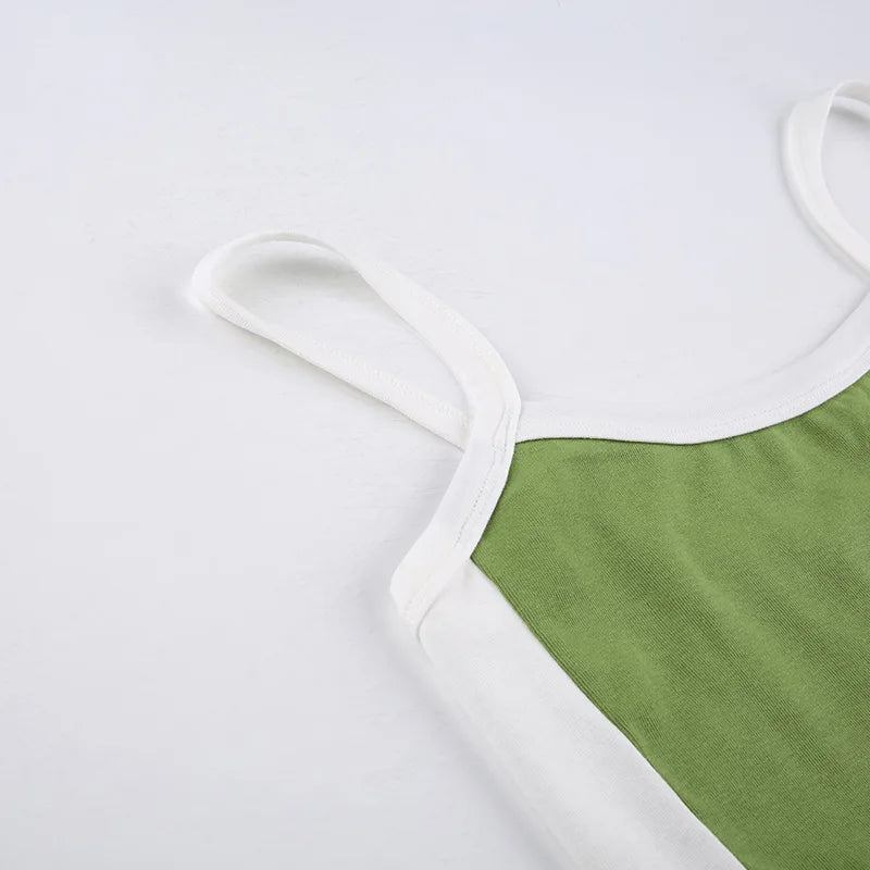 Débardeurs courts en maille sans manches Vert Sexy Basique Patchwork Été 2023 Casual Cami Dos nu Y2k Vintage Débardeur Femme