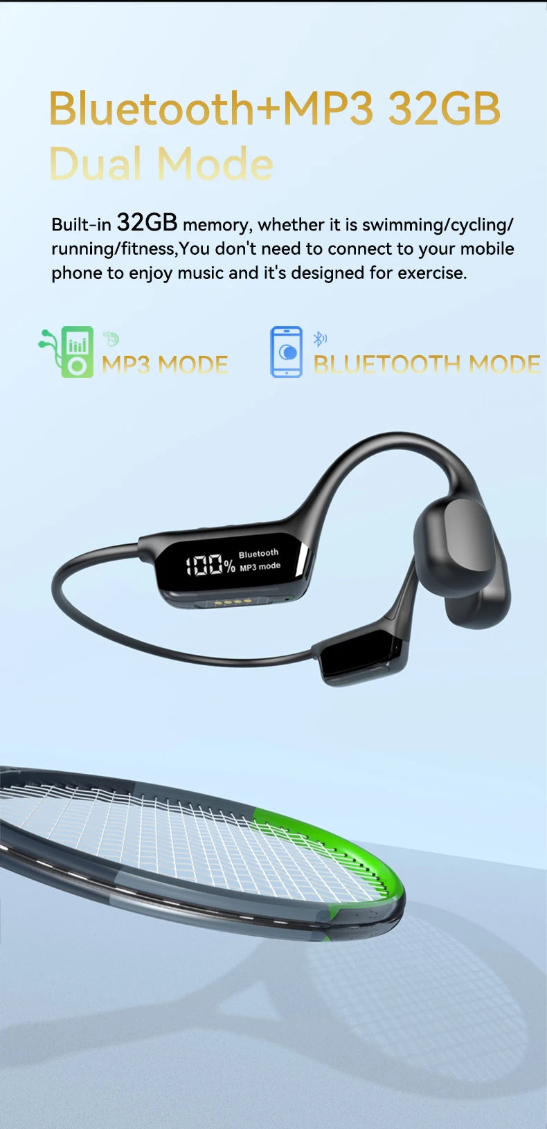#IPX8 Waterproof Bone Conduction Wireless Headphone Bluetooth 5.4+32GB RAM MP3 Player HIFI Music Sport Swimming Headset With Mic