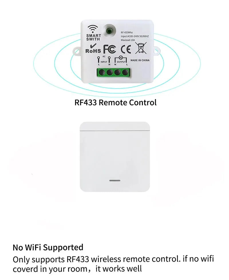 433MHz Wireless Smart Switch 1/2/3 Gang 86 Wall Panel Remote Control Light Switch 10A 110V 220V Home Bedroom Staircase LED Lamp
