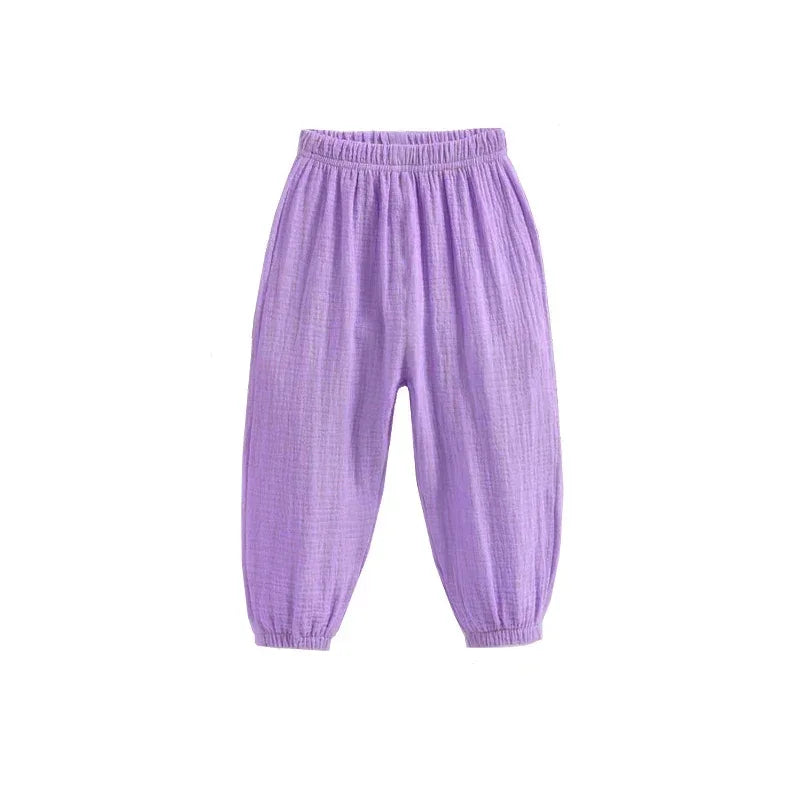 Summer Korea Children Pants Casual Girls Boys Cotton Linen Solid Color Loose Pleated Pant Trousers Girls Hight Waist Harem Pants