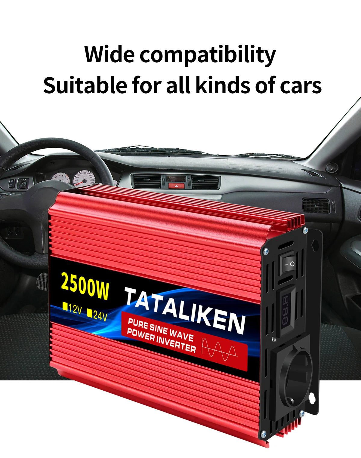 Inverter Pure Sine Wave  2500W/3500W/4500W/5000WDC 12V/24V to AC 220V 230V Voltage Transfer Converter Charging Adapter EU Socket - Shoppiline