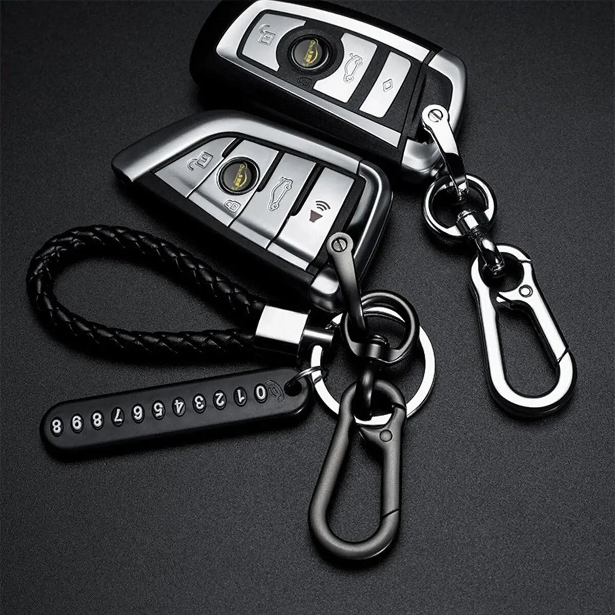 Ingemark Trendy DIY Mobile Phone Number Plate Pendant Keychain Men Punk Woven Leather Rope Anti-lost Car Key Chain Accessories
