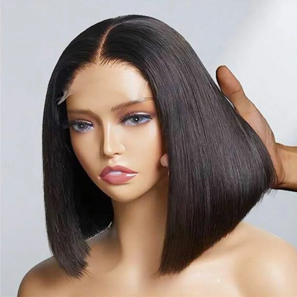 Kurze Bob Perücken Echthaar Synthetische Transparente Lace-Front Perücken Glatte Bob Full Frontal Perücke Lace Frontal Perücken für Frauen