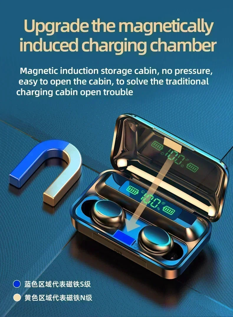 New TWS Bluetooth Headphones 9D Stereo High Bass Sport Earphones Handfree Touch Control Tws Wireless Earbuds Waterproof Headset
