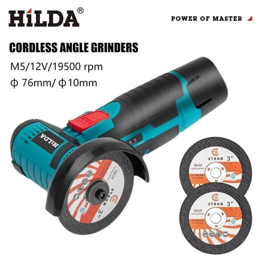 HILDA 12v Mini Angle Grinder Rechargeable Grinding Tool Polishing Grinding Machine For Cutting Diamond Cordless Power Tools - Shoppiline