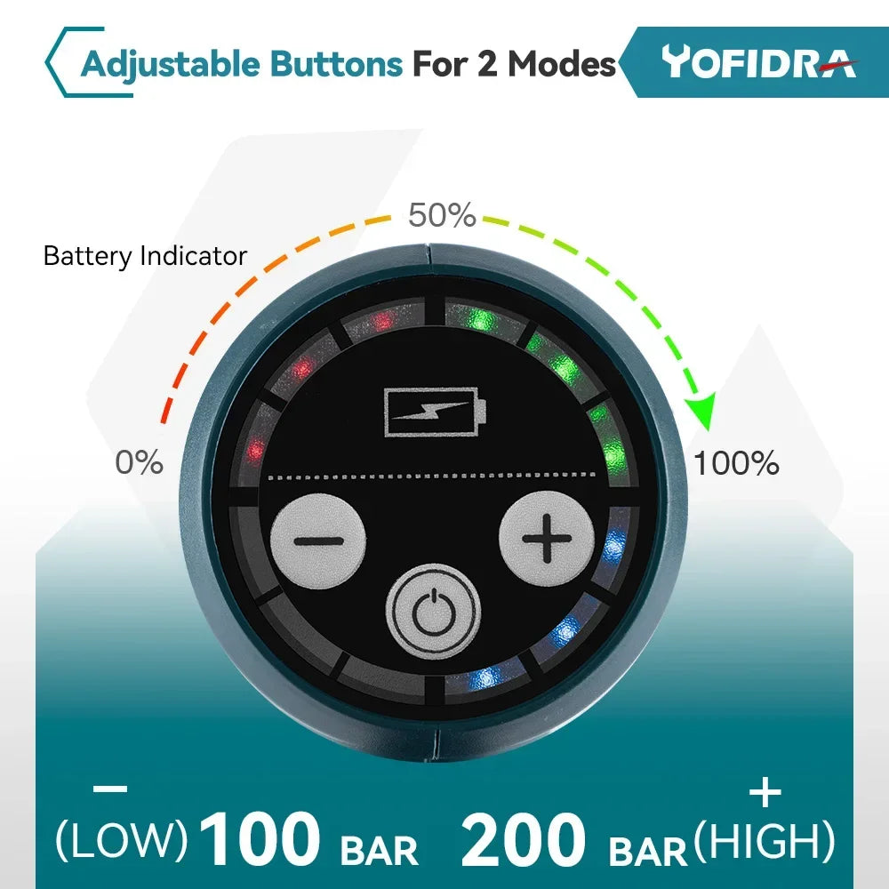 YOFIDRA 200Bar Brushless Electric High Pressure Washer Water Gun 6IN1 Cordless Car Washer Cleaning Garden For Makita Battery Pin - Shoppiline