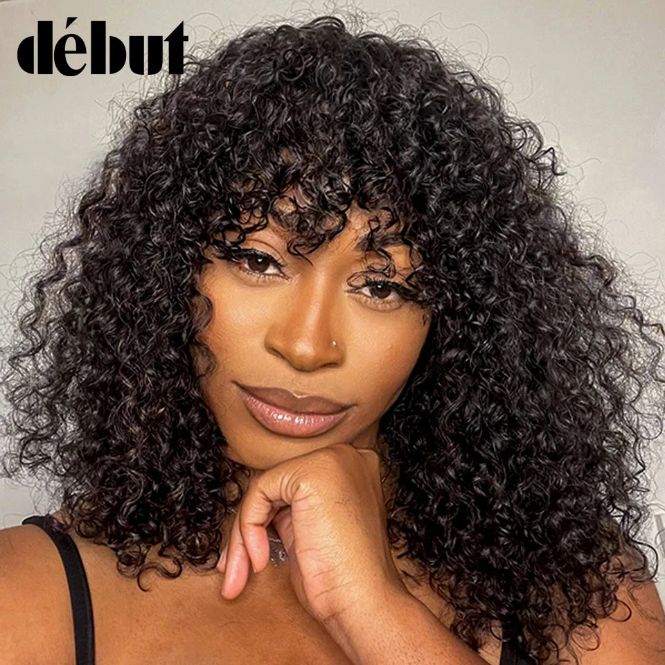Perruques de cheveux humains Jerry Curly courtes coupe Pixie Bob avec frange pour femmes à porter, Péruvienne, mèches miel, perruques Water Wave
