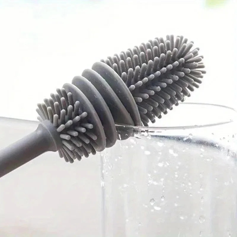 Long Handle Silicone Milk Bottle Brush - Kitchen Cleaning Tool for Glass Cup Scrubber Drink Bottle Cleaner with Ergonomic Design