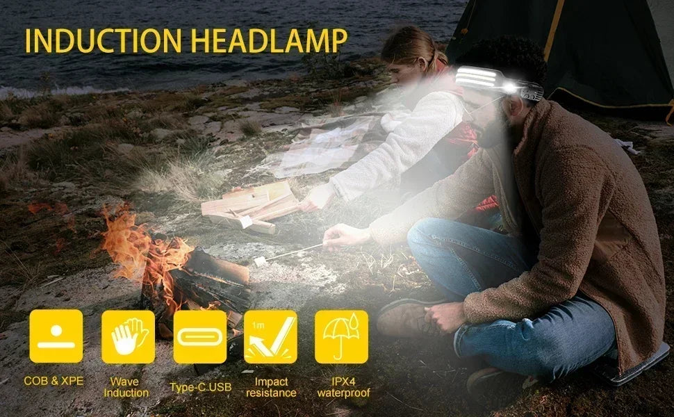 Induction LED Headlamp 1200Mah Rechargeable Waterproof Lightweight Flashlight Working Hiking Camping Running Portable Lantern