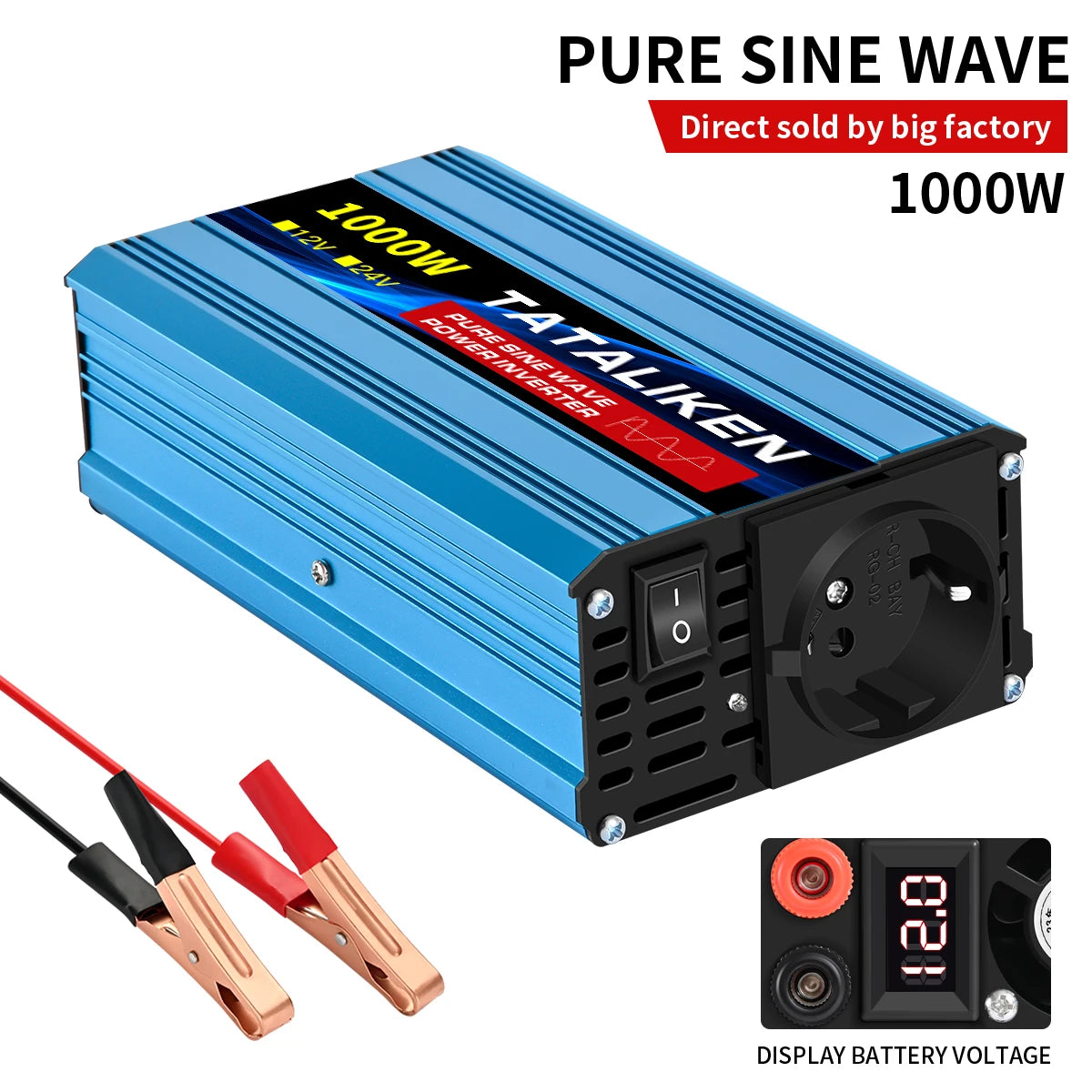 Inverter Pure Sine Wave  2500W/3500W/4500W/5000WDC 12V/24V to AC 220V 230V Voltage Transfer Converter Charging Adapter EU Socket - Shoppiline