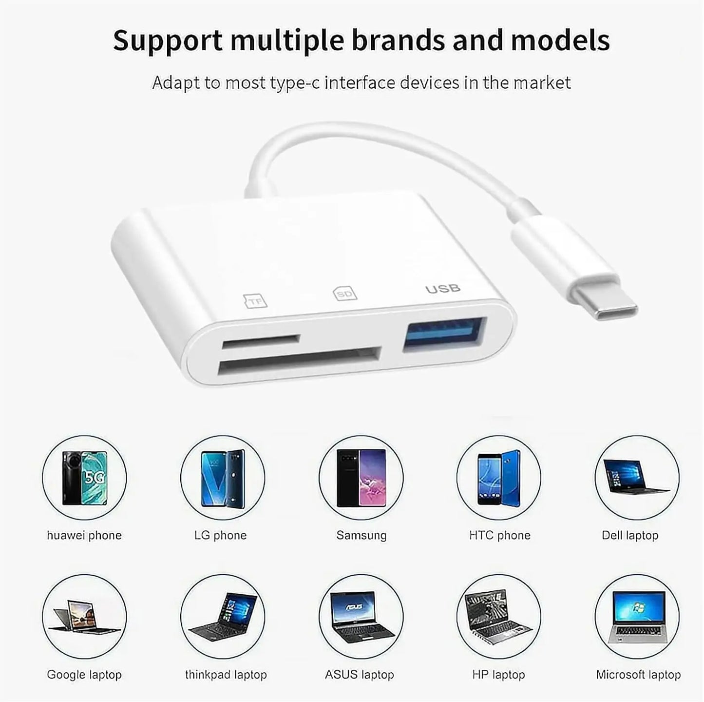 3 in 1 USB/Type C Multifunction Card Reader OTG SD TF Cards USB Memory Cards Reader Converter for MacBook Laptop Samsung