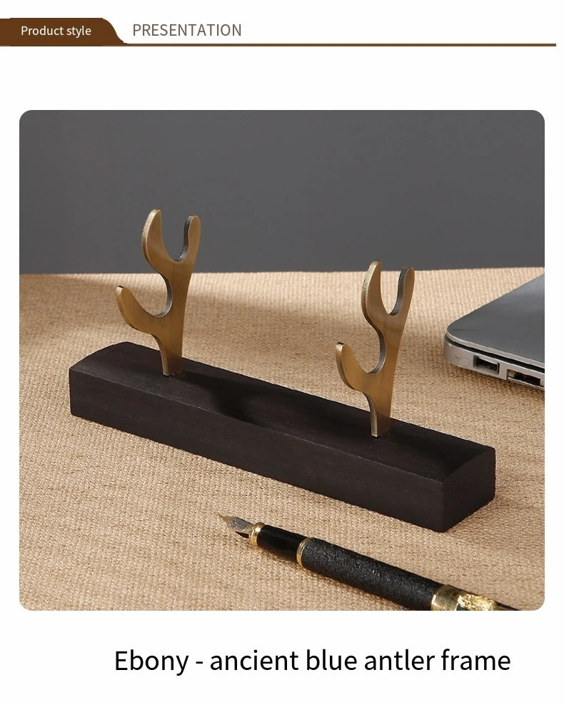 Solid wood pen holder metal antler storage stand ebony bamboo wood desktop ornaments office student pen holder display stand