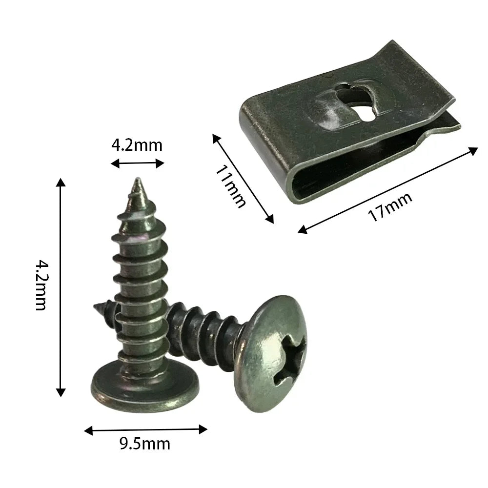 Car Fastener Clip U-Type Metal Screw Clips Kit for Undertray Splash Shield Guard Bumper Screws Auto Engine Cover Car Accessories