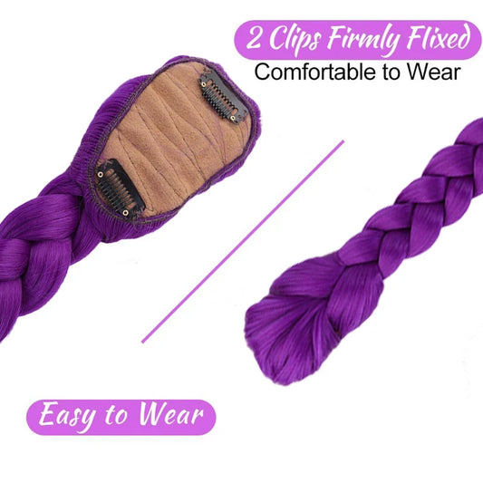 synthetic woven purple hair ponytail cosplay costume hairstyle for children girls Halloween Christmas