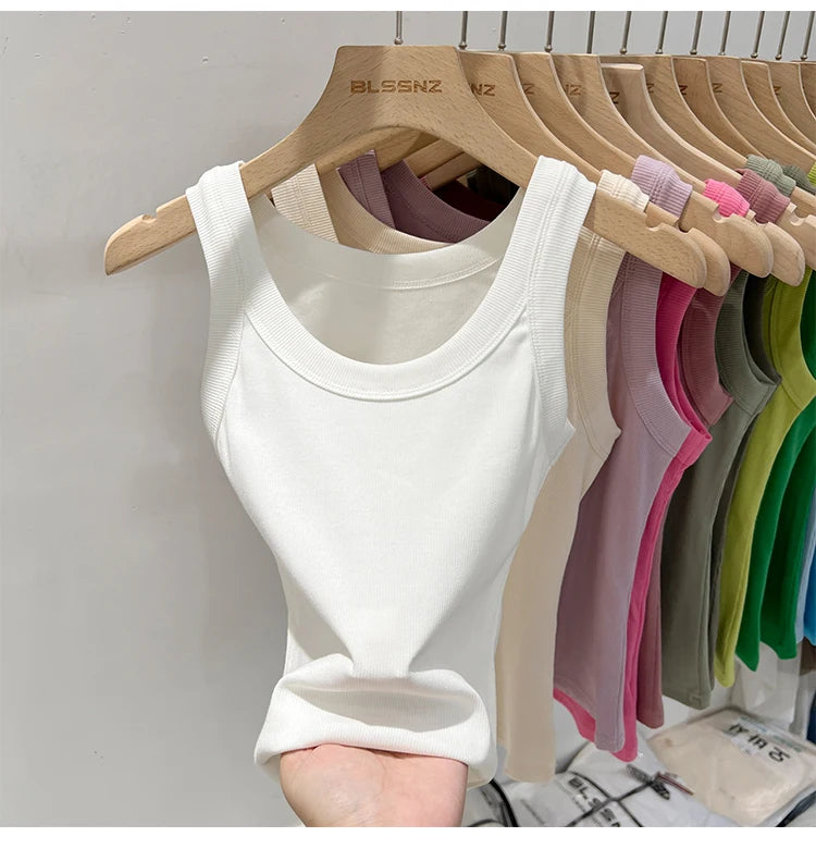 zjaiss Women Solid Round Neck Ribbed Tank Top Camisole Women 2026 Summer Basic Elastic Tank Top O Neck Solid Tank Top
