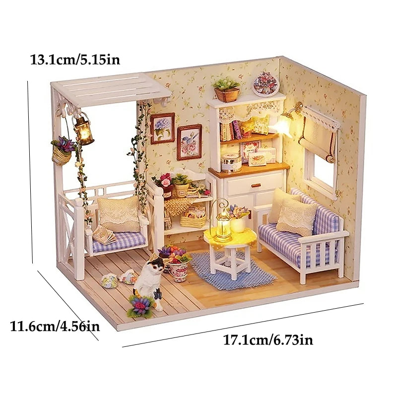 Kitten Mini Doll House 3D Puzzle Assembly Model Building Kit Creative Room Bedroom Decoration With Furniture Wooden Crafts Gifts - Shoppiline