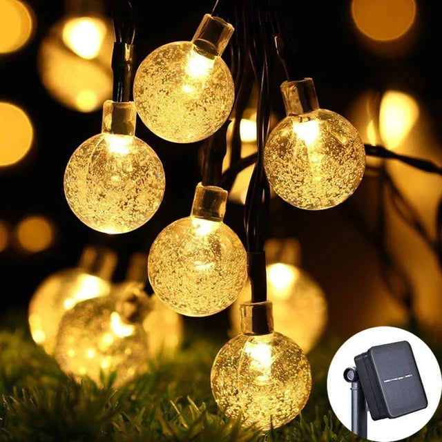 LED Solar Crystal Globe String Lights Warm White Light Outdoor Garden Patio Yard Pathway Party Decorative Fairy Light Waterproof