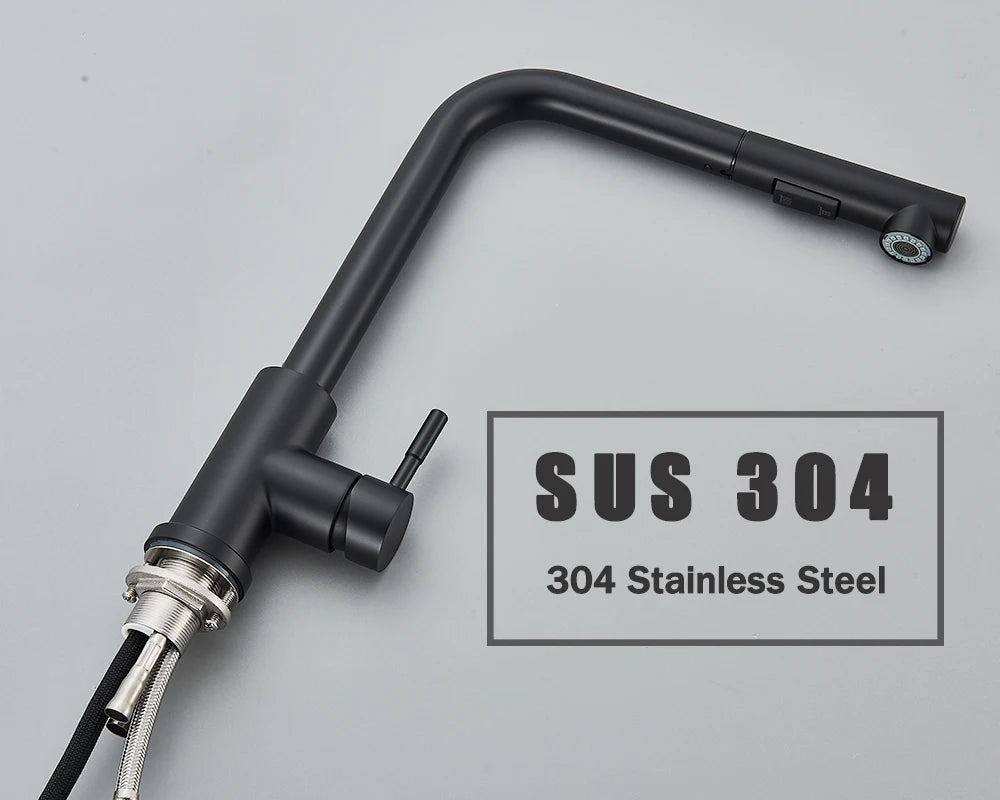 Black Pull Out Kitchen Sink Faucet Flexible 2 Modes Stream & Sprayer Nozzle Faucets Stainless Steel Hot Cold Wate Mixer Tap Deck - Shoppiline