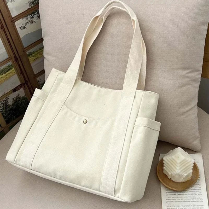 Large Capacity Canvas Tote Bags for Work Commuting Carrying Bag College Style Student Outfit Book Shoulder Bag Shopping Bag