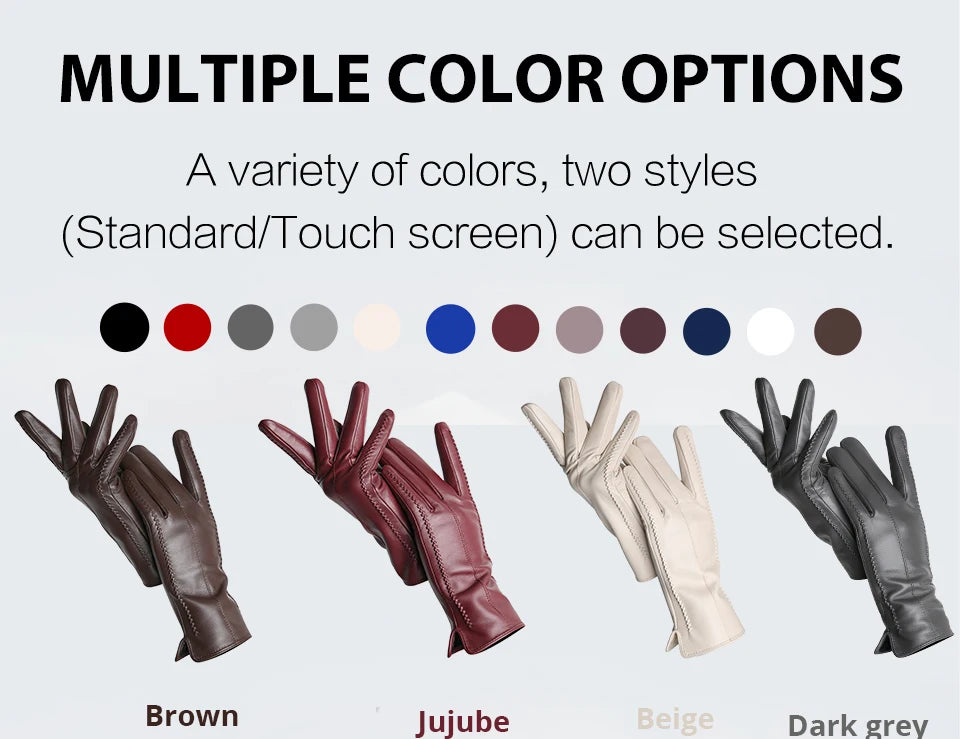 Women's sheepskin gloves winter warm plus velvet short thin touch screen driving color women's leather gloves good quality -2226