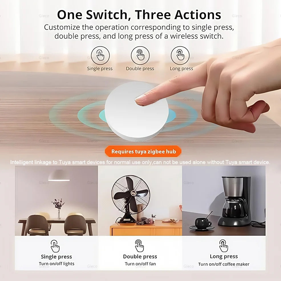 Tuya ZigBee Button Scene Switch Smart Home Automation Battery Powered Intelligent Linkage Works with Smart Life Zigbee Devices