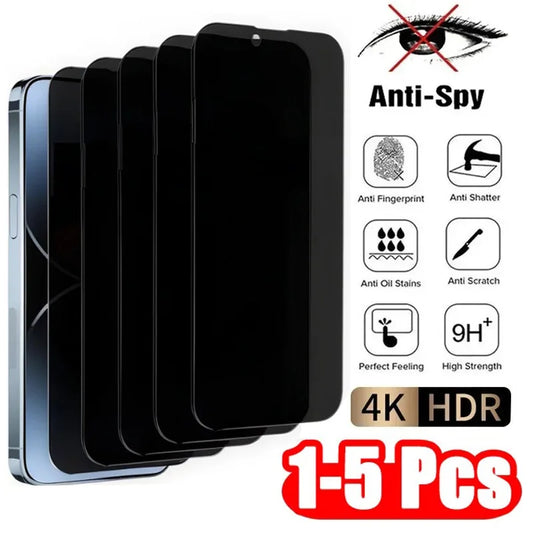 5PCS Anti Peep Privacy Tempered Glass For iPhone 12 13 14 15 Pro Max 16 17 Anti Spy Screen Protector