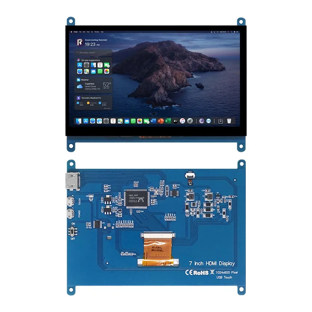 7 Inch Raspberry Pi 4/3/2/B/B+/A+ Monitor 1024x600 IPS 5-Points Capacitive Touchscreen Drive Free HDMI Display For Win 7/8/10 - Shoppiline
