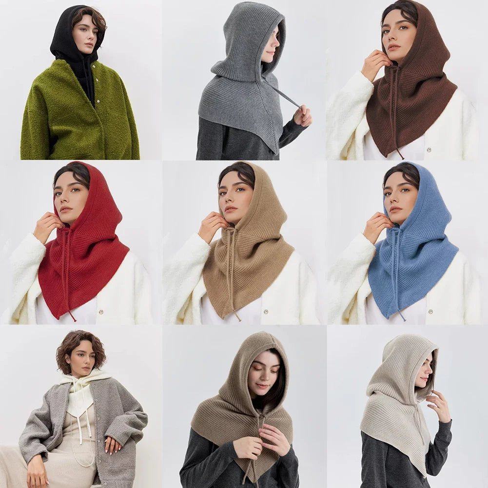Cagoule d'hiver écharpe pour femme bonnet tricoté chaud extérieur chaud une pièce col pour filles bonnets