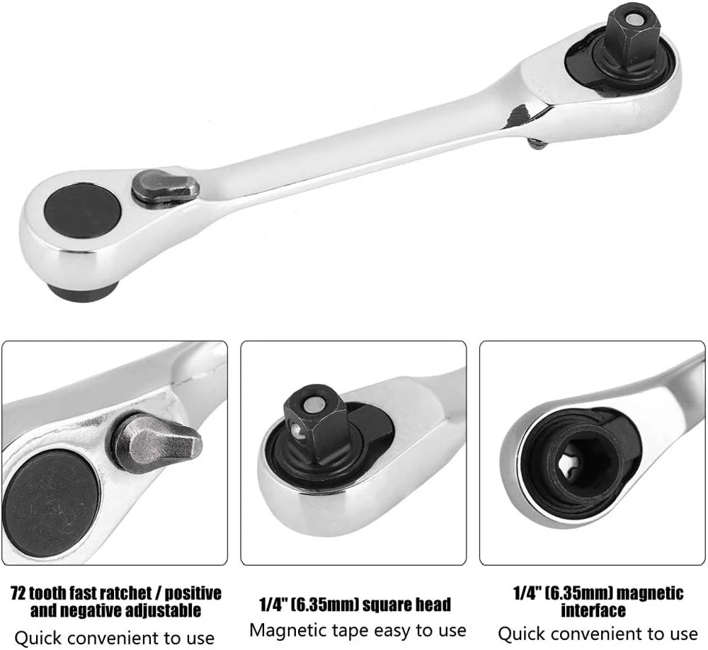 2 in 1 Socket Ratchet Wrench Mini Double Head One Quarter Batch Head Screwdriver Handle 72 Teeth Fast Small Wrench - Shoppiline