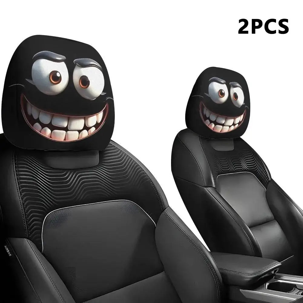 2pcs Smiley Face Printed Car Pillowcase Soft Comfortable Decorative Cushion Cover Auto Seat Headrest Washable Polyester Fabric