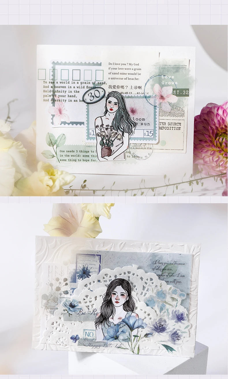 4Style 20pcs/book INS Floral Sticker Book Four Seasons Theme Cutting Scrapbook Dual-material Handbook DIY Decorative Stickers