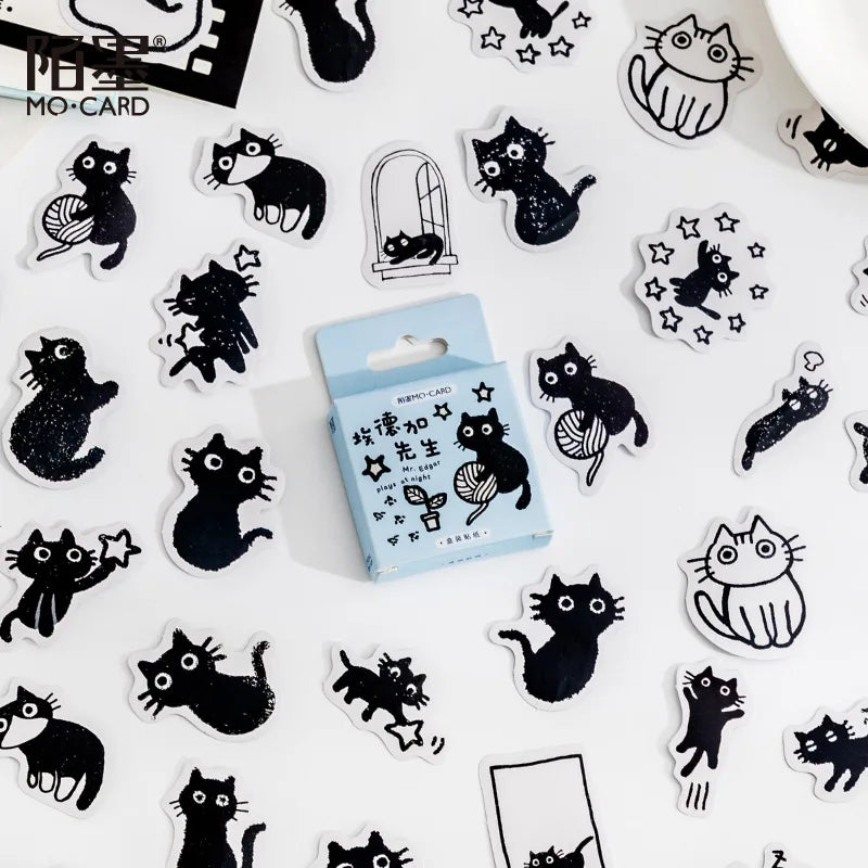 45 autocollants / boîte Autocollants pour carnet Chaton en boîte Dessin animé mignon Autocollants décoratifs pour album photo Manuel de croissance DIY
