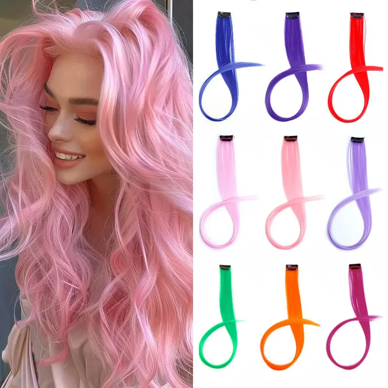 22Inch Synthetic Long Straight Clip In Hair Extensions High Temperature Hairpieces Rainbow Colors Hair Accessories for Women