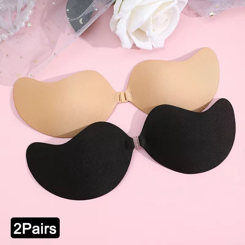 Women Sexy Strapless Invisible Bra Push Up Bralette Self Adhesive Silicone Bust Front Closure Sticky Bra Backless Stealth Bra