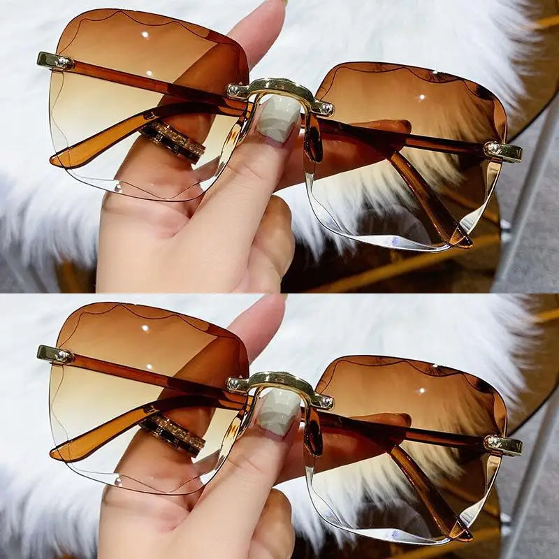 Frameless Sunglasses Y2K Gradient Fashion Korean Hip Pop Anti Ultraviolet Elegant Luxury Outdoor Travel Eyewear Women Unisex