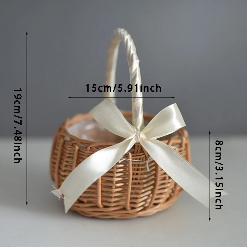 Woven Flower Baskets Rattan Storage Basket Handmade Storage Rack Flower Girl Hand Basket for Home Wedding Decoration