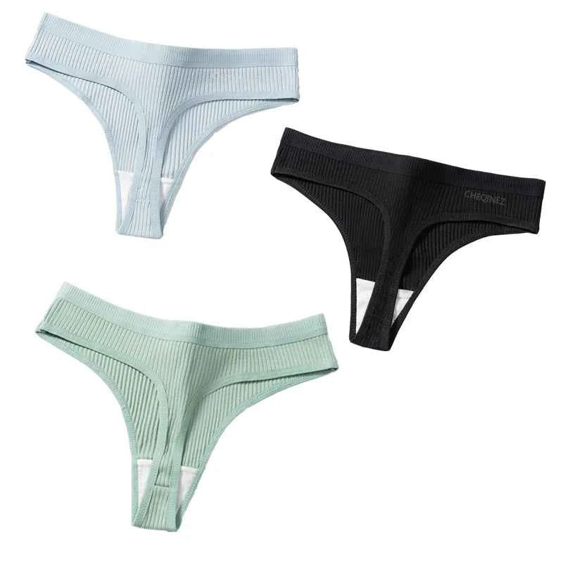3Pcs/Set Thongs Women's Panties Striped Briefs Girls Solid Color Elastic Underwear Female Sexy Lingeries Hot Comfort G-string