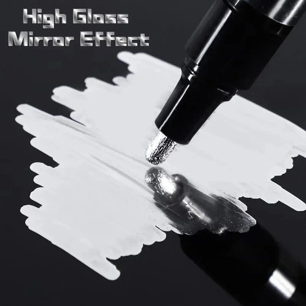 5/1pcs Chrome Pen Marker Mirror Waterproof Paint Repair For Rock Ceramic Glass Metallic Gold/Silver 2mm Nib - Shoppiline