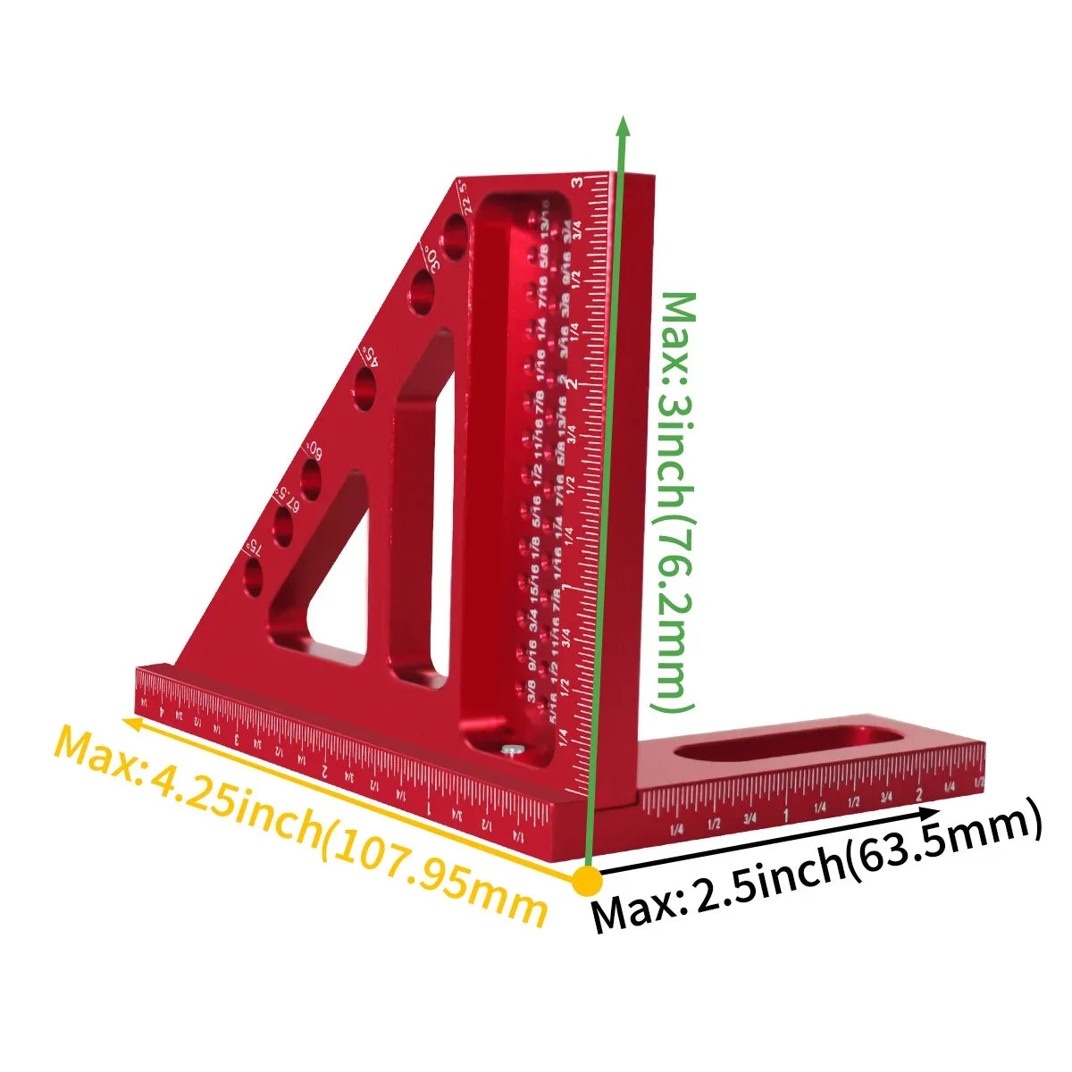 3D Multi-Angle Metric/Inch Measuring Ruler, 45/90 Degree Aluminum Alloy Square Protractor, High Precision Layout Measuring Tool - Shoppiline
