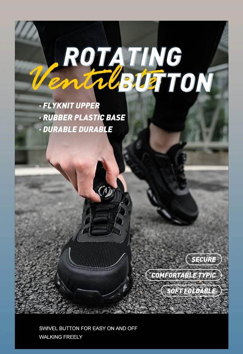 Rotary Buckle Work Safety Shoes For Men and Women Air Soft Sole Lightweight Protective Work Sneakers Men Breathable Boots - Shoppiline